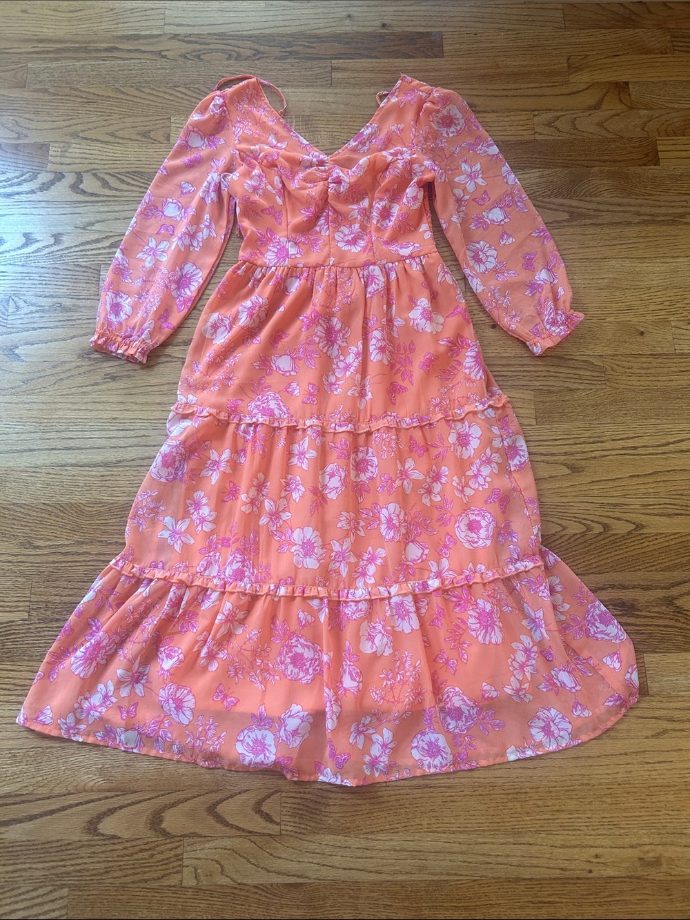 Sincerly Jules Floral and Butterfly Orange Dress Size Small